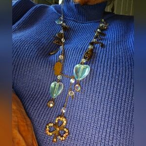 Elegant Gold and Blue Heart Necklace ..charm Necklace Nwt